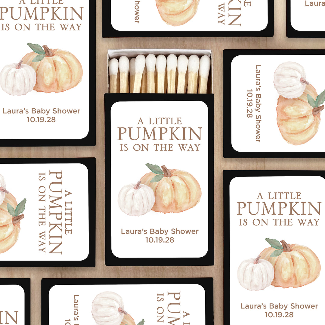 Baby Shower Favor Matches, A Little Pumpkin is on the Way, Watercolor Pumpkins (Set of 50)