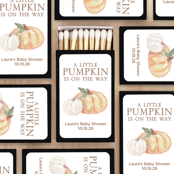 Baby Shower Favor Matches, A Little Pumpkin is on the Way, Watercolor Pumpkins (Set of 50)