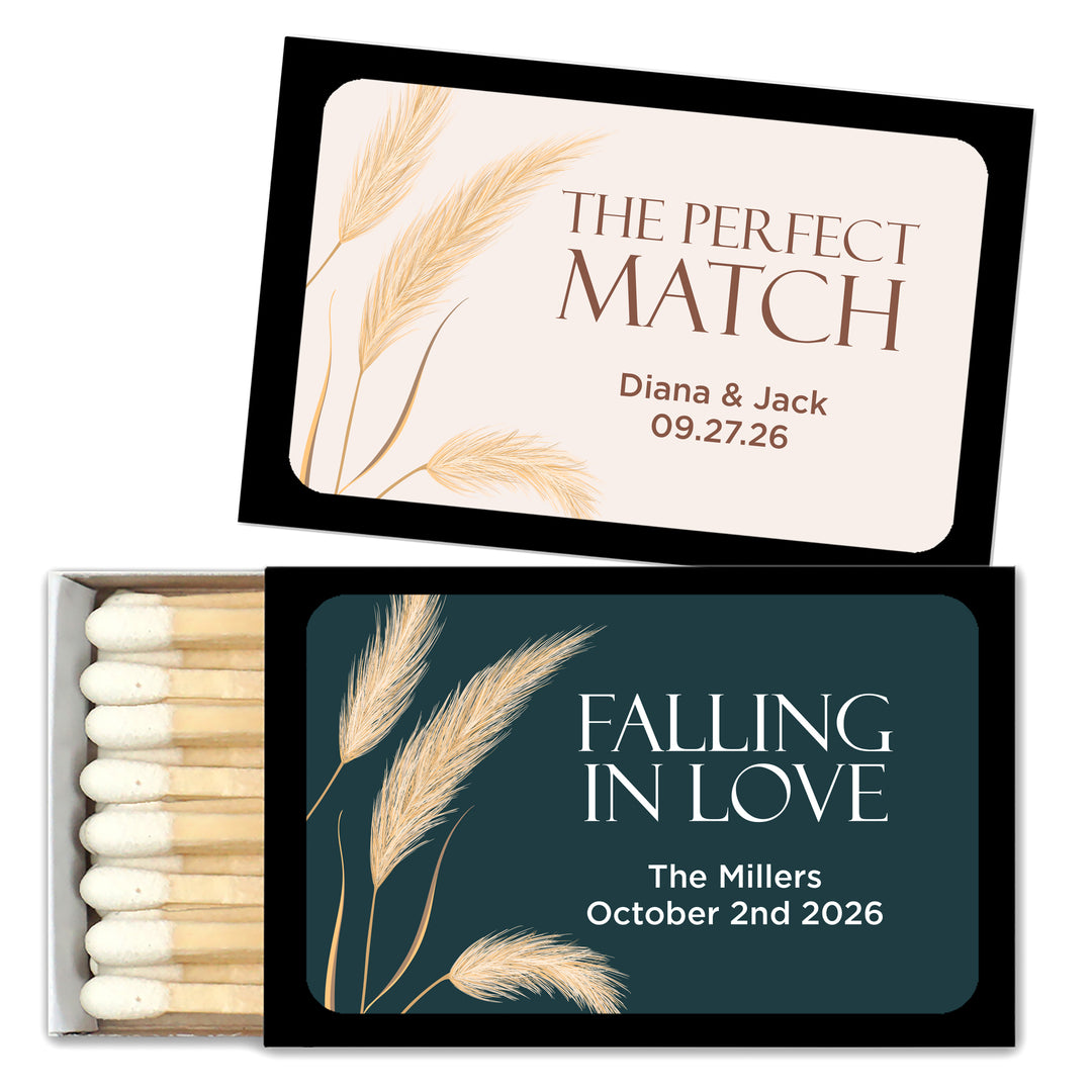Wedding Favor Matches, Falling in Love, Harvest Grass (Set of 50)