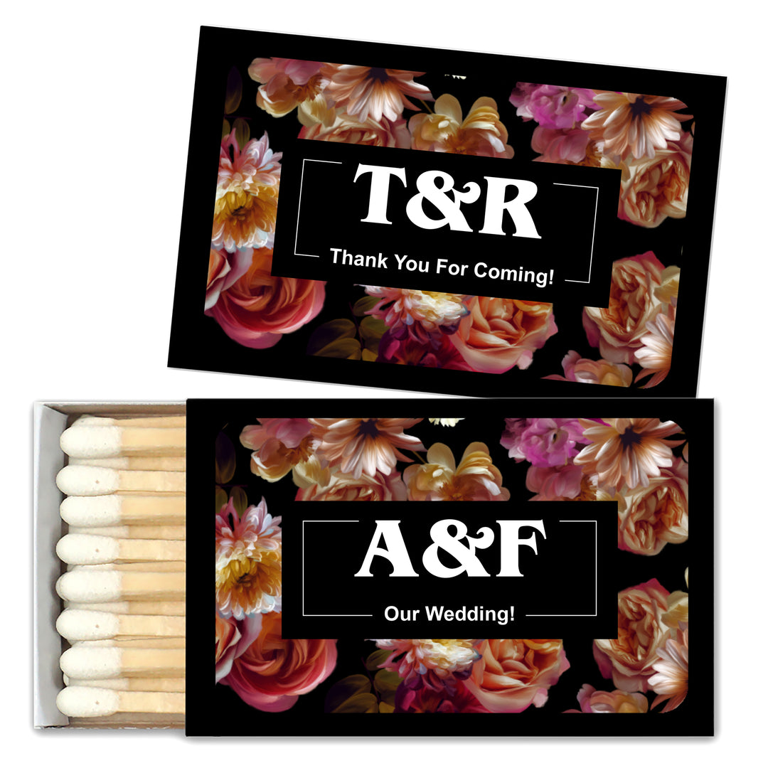 Wedding Favor Matches, Dutch Florals, Dark Floral Matches (Set of 50)
