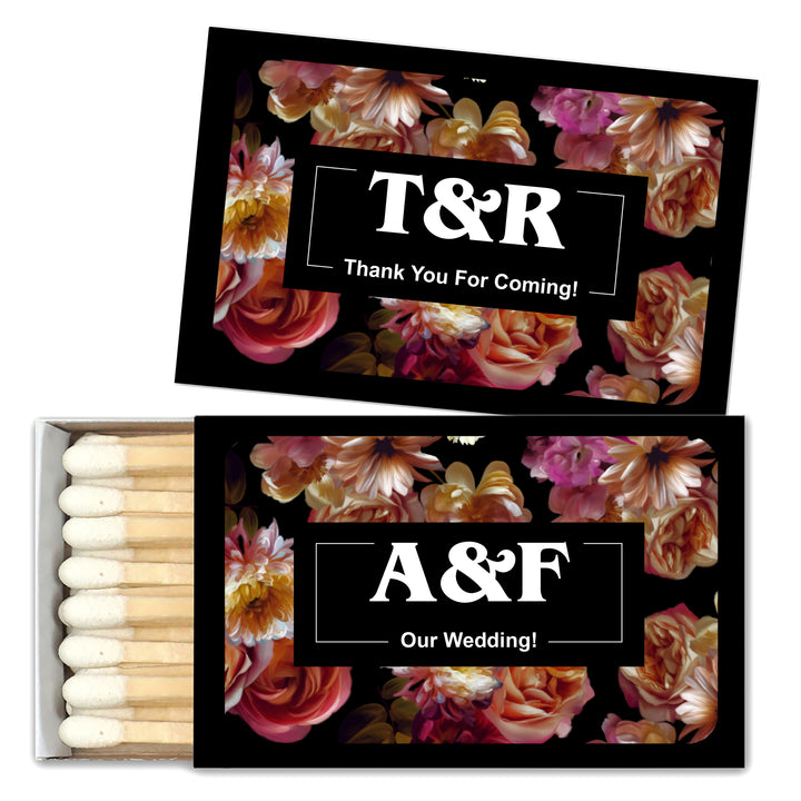 Wedding Favor Matches, Dutch Florals, Dark Floral Matches (Set of 50)