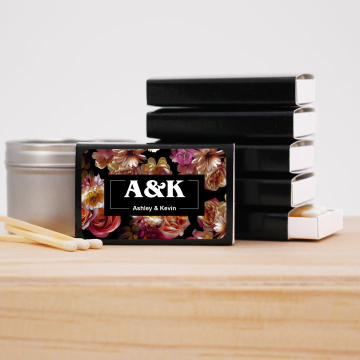 Wedding Favor Matches, Dutch Florals, Dark Floral Matches (Set of 50)