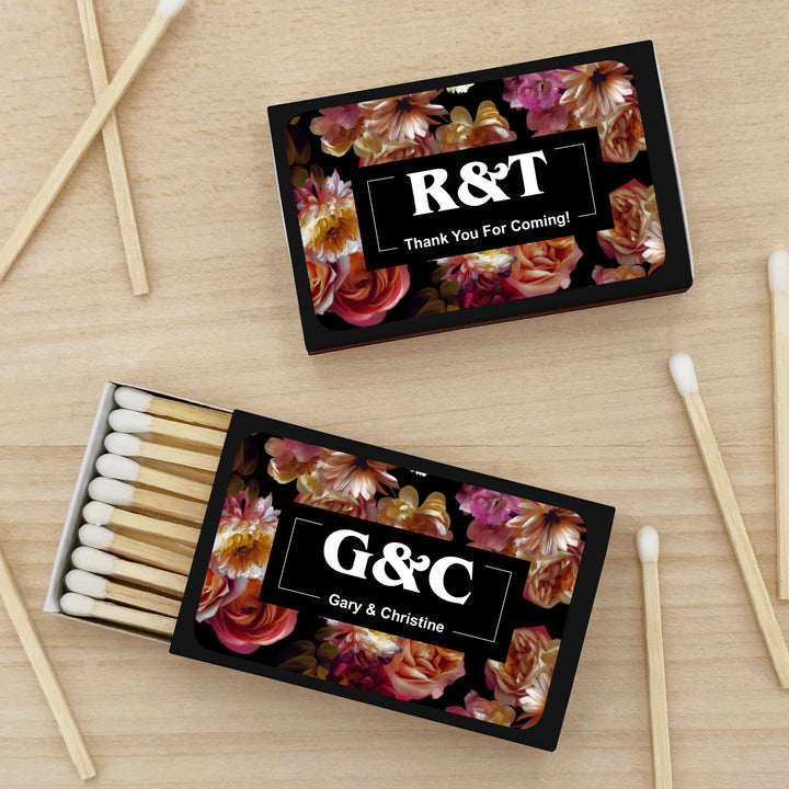 Wedding Favor Matches, Dutch Florals, Dark Floral Matches (Set of 50)