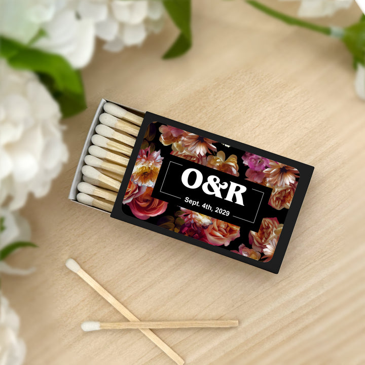 Wedding Favor Matches, Dutch Florals, Dark Floral Matches (Set of 50)