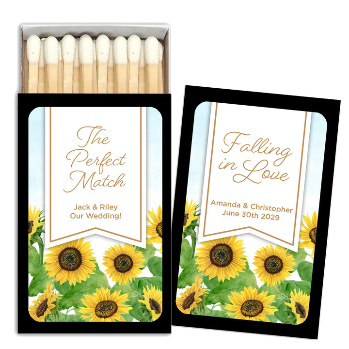 Wedding Favor Matches, Falling in Love, Sunflower Matches (Set of 50)