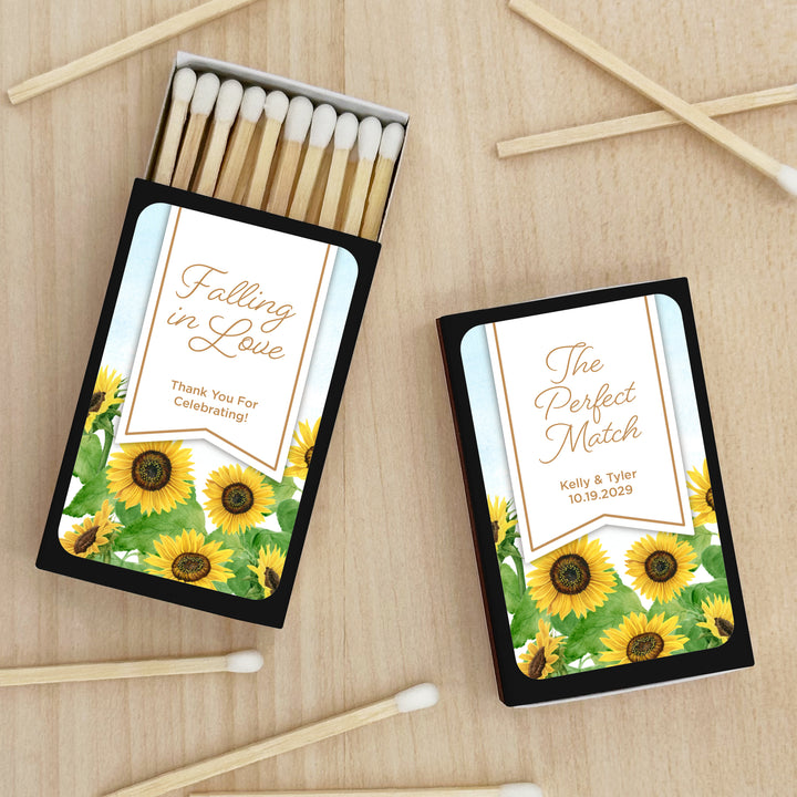Wedding Favor Matches, Falling in Love, Sunflower Matches (Set of 50)