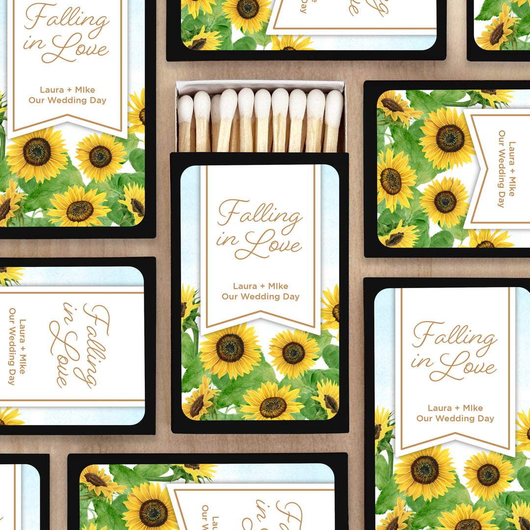Wedding Favor Matches, Falling in Love, Sunflower Matches (Set of 50)