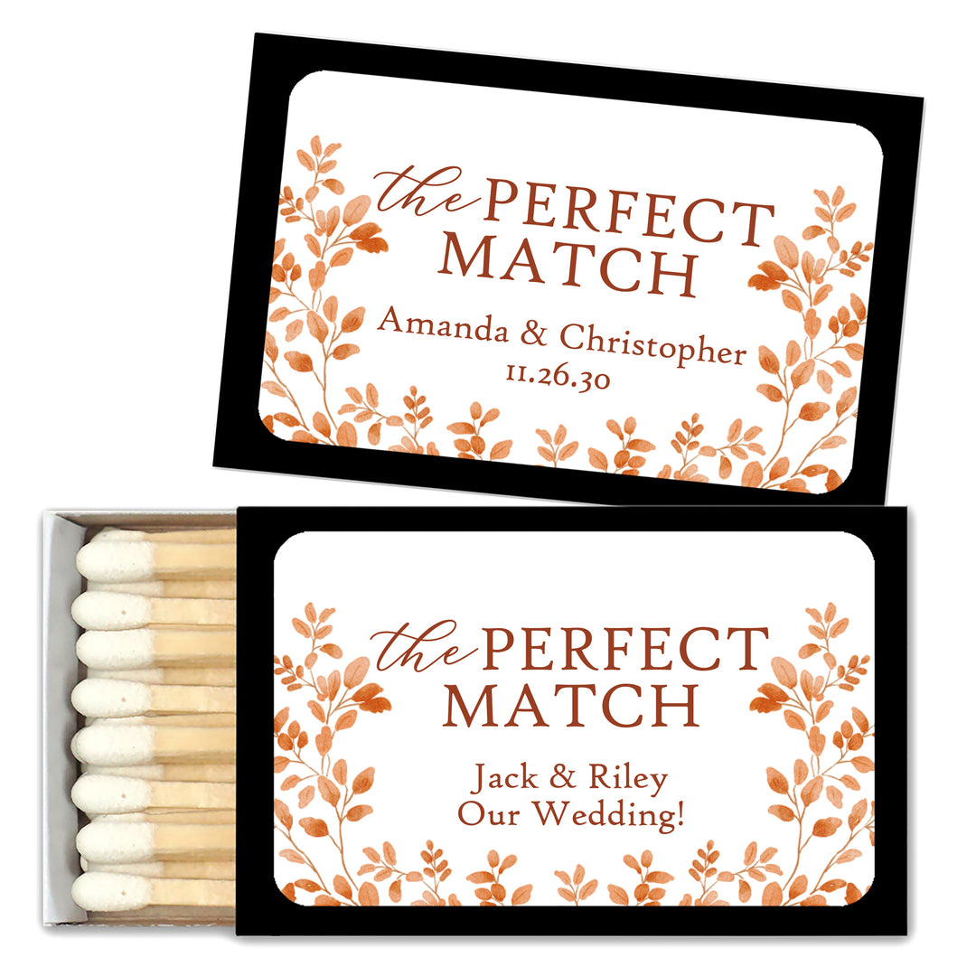 Personalized Wedding Favor Matches, Custom Matchboxes, Fall Wedding Favors, The Perfect Match, Autumn Leaves