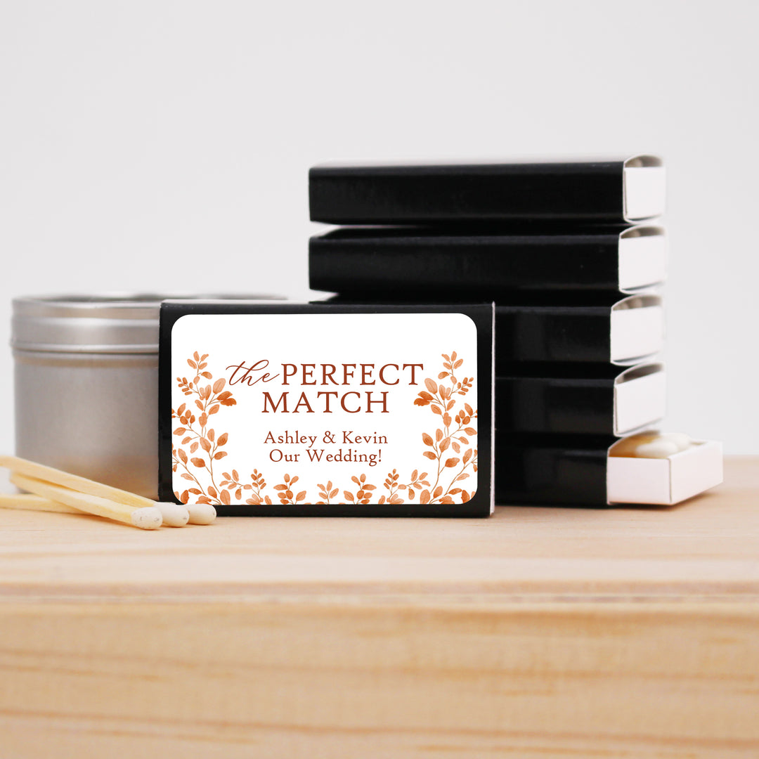Personalized Wedding Favor Matches, Custom Matchboxes, Fall Wedding Favors, The Perfect Match, Autumn Leaves