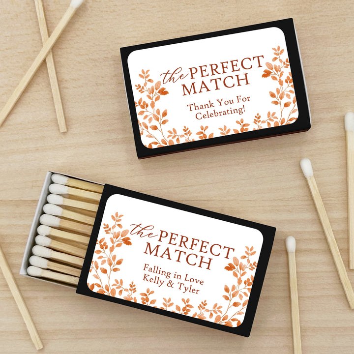 Personalized Wedding Favor Matches, Custom Matchboxes, Fall Wedding Favors, The Perfect Match, Autumn Leaves