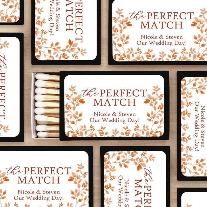 Personalized Wedding Favor Matches, Custom Matchboxes, Fall Wedding Favors, The Perfect Match, Autumn Leaves