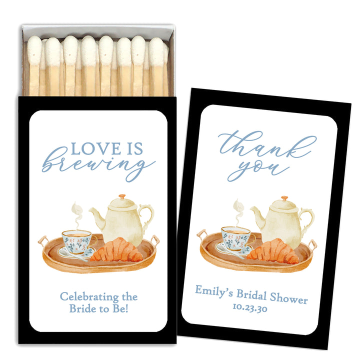 Bridal Shower Favors, Personalized Matchboxes, Bridal Brunch, Bridal Shower Tea Tray, Wedding Favors - Set of 50