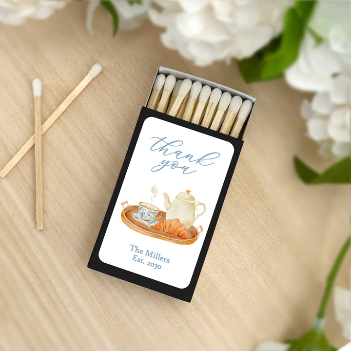Bridal Shower Favors, Personalized Matchboxes, Bridal Brunch, Bridal Shower Tea Tray, Wedding Favors - Set of 50