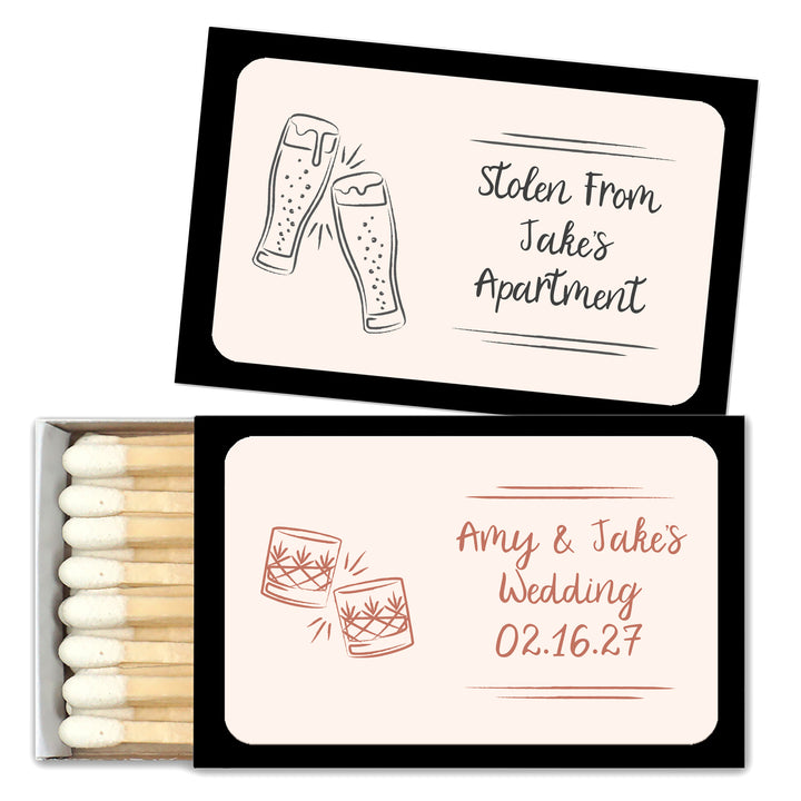 Wedding Favor Matches, Hand Drawn Drink Sketch (Set of 50)