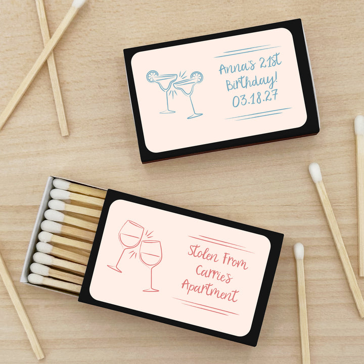 Wedding Favor Matches, Hand Drawn Drink Sketch (Set of 50)