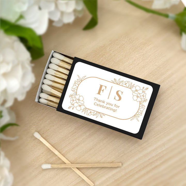Wedding Favor Matches, Floral Line Drawing (Set of 50)