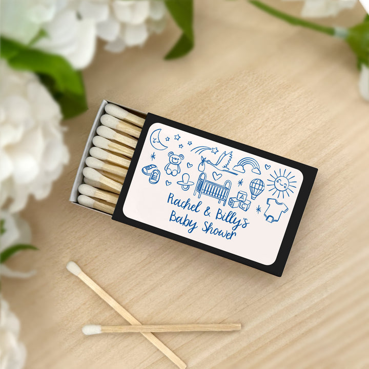 Custom Matchboxes, Baby Shower Favors, Hand Drawn Baby Icon Pattern Sketch (Set of 50)