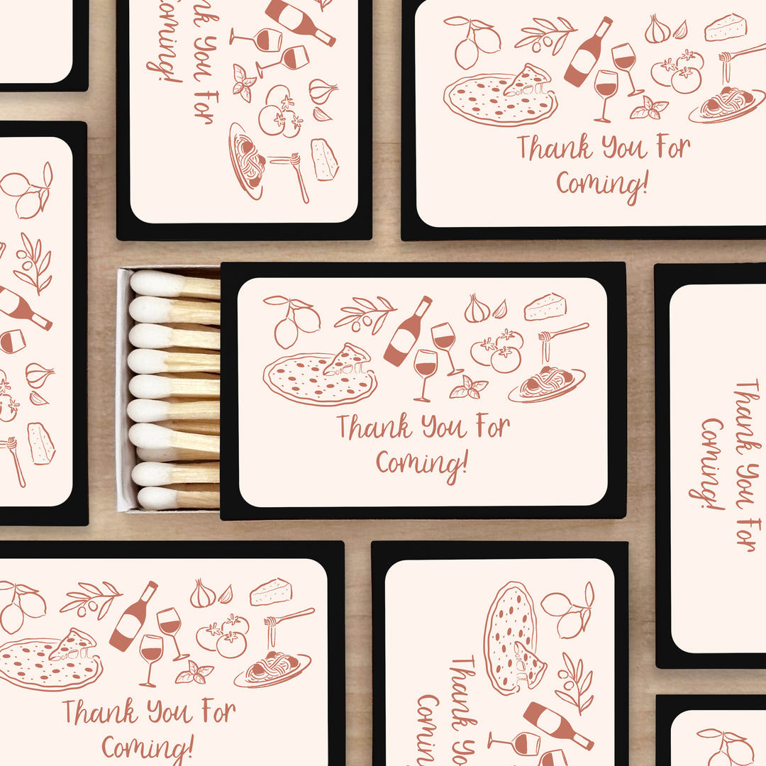 Custom Matchboxes, Italy Party Favors, Hand Drawn Italian Icon Pattern Sketch (Set of 50)