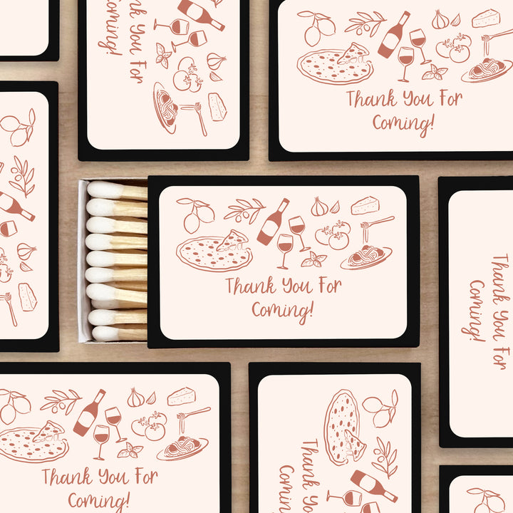 Custom Matchboxes, Italy Party Favors, Hand Drawn Italian Icon Pattern Sketch (Set of 50)