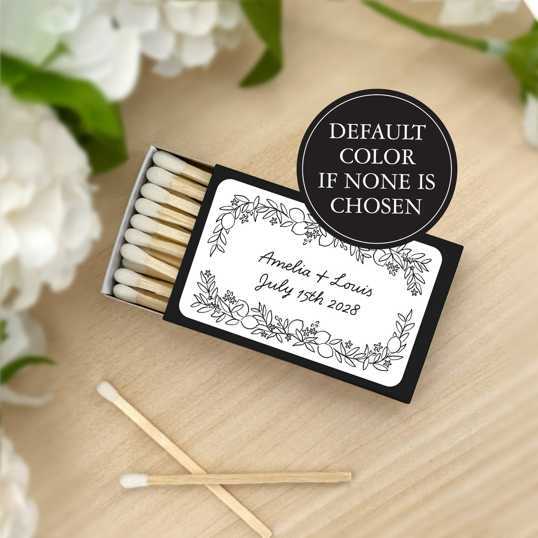 Wedding Favor Matches, Amalfi Coast Sketch Pattern, Hand Drawn Mediterranean Floral Matchboxes