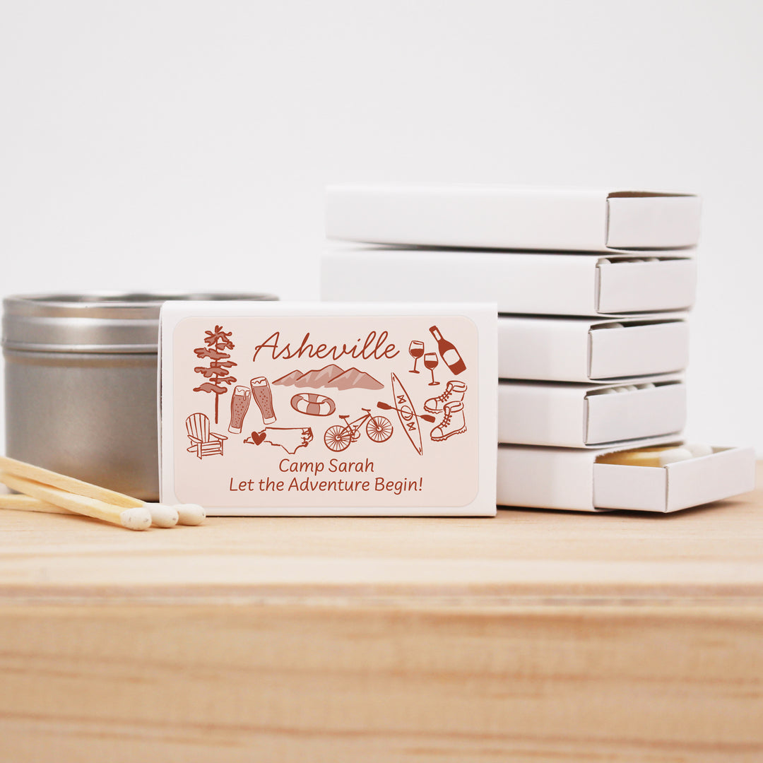 Custom Wedding Matches, Girls Weekend, Hand Drawn Asheville Bachelorette Matches (Set of 50)
