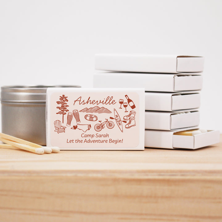 Custom Wedding Matches, Girls Weekend, Hand Drawn Asheville Bachelorette Matches (Set of 50)