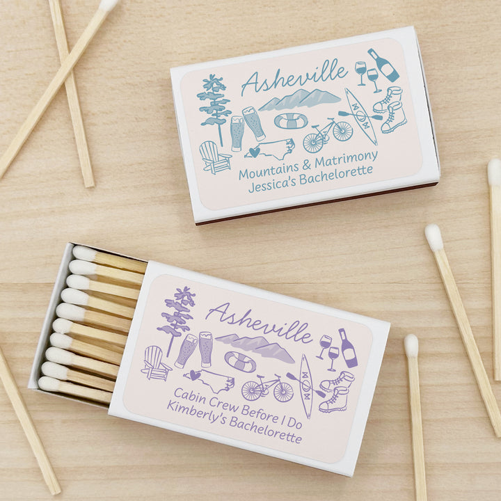 Custom Wedding Matches, Girls Weekend, Hand Drawn Asheville Bachelorette Matches (Set of 50)