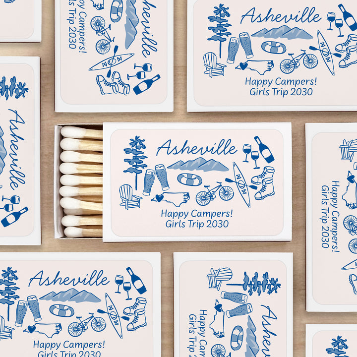 Custom Wedding Matches, Girls Weekend, Hand Drawn Asheville Bachelorette Matches (Set of 50)