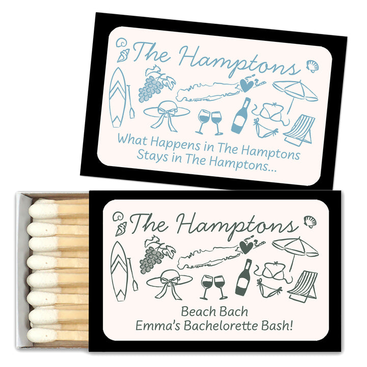 Custom Wedding Matches, Girls Weekend, Hand Drawn Hamptons Bachelorette Matches (Set of 50)
