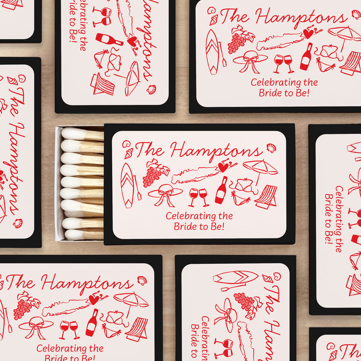 Custom Wedding Matches, Girls Weekend, Hand Drawn Hamptons Bachelorette Matches (Set of 50)