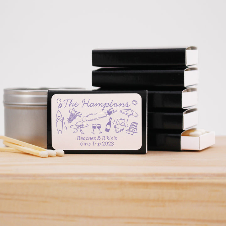 Custom Wedding Matches, Girls Weekend, Hand Drawn Hamptons Bachelorette Matches (Set of 50)