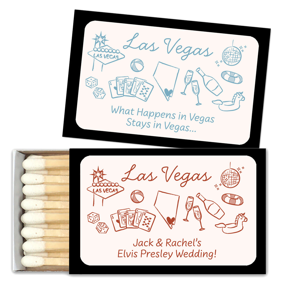 Custom Wedding Matches, Girls Weekend, Hand Drawn Las Vegas Bachelorette Matches (Set of 50)