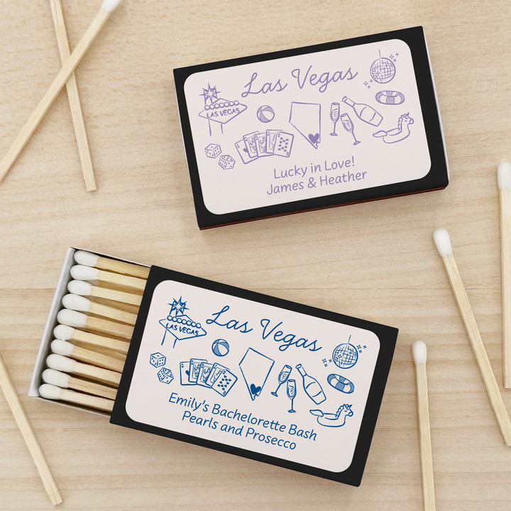 Custom Wedding Matches, Girls Weekend, Hand Drawn Las Vegas Bachelorette Matches (Set of 50)