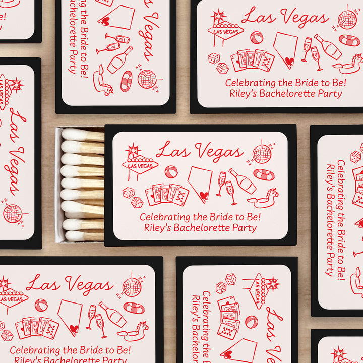 Custom Wedding Matches, Girls Weekend, Hand Drawn Las Vegas Bachelorette Matches (Set of 50)