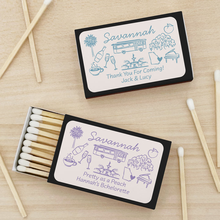 Custom Wedding Matches, Girls Weekend, Hand Drawn Savannah Bachelorette Matches (Set of 50)