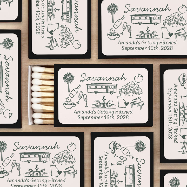 Custom Wedding Matches, Girls Weekend, Hand Drawn Savannah Bachelorette Matches (Set of 50)