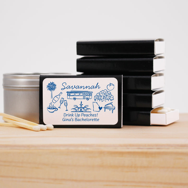 Custom Wedding Matches, Girls Weekend, Hand Drawn Savannah Bachelorette Matches (Set of 50)