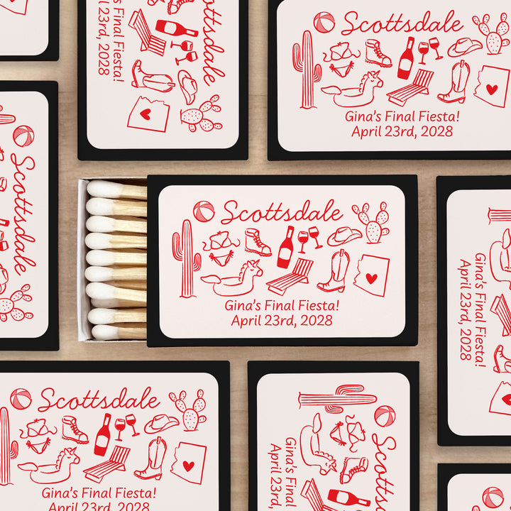 Custom Wedding Matches, Girls Weekend, Hand Drawn Scottsdale Bachelorette Matches (Set of 50)