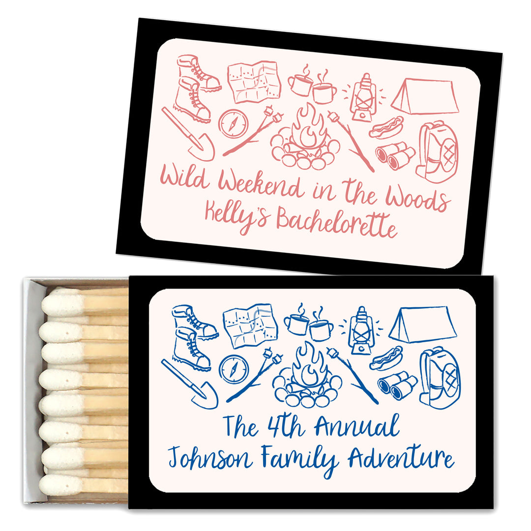 Custom Wedding Matches, Girls Weekend, Hand Drawn Camp Bachelorette Matches (Set of 50)