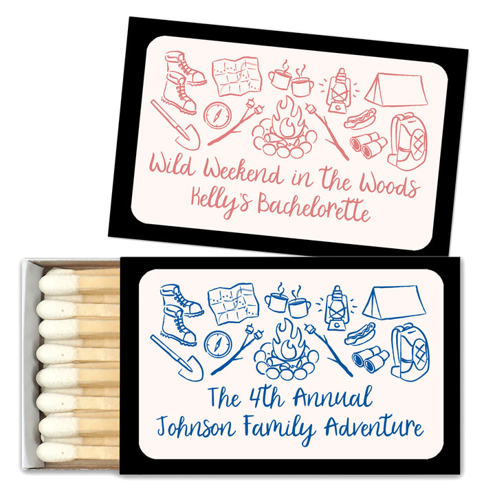 Custom Wedding Matches, Girls Weekend, Hand Drawn Camp Bachelorette Matches (Set of 50)