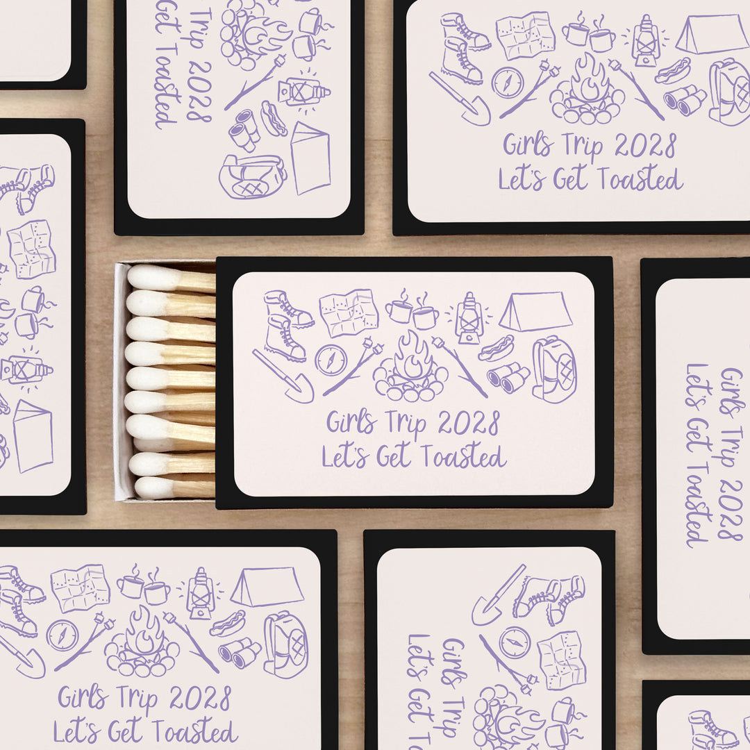 Custom Wedding Matches, Girls Weekend, Hand Drawn Camp Bachelorette Matches (Set of 50)