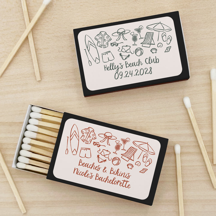 Custom Wedding Matches, Girls Weekend, Hand Drawn Beach Bachelorette Matches (Set of 50)
