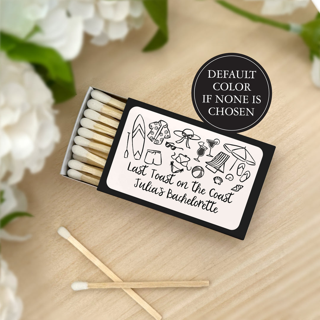 Custom Wedding Matches, Girls Weekend, Hand Drawn Beach Bachelorette Matches (Set of 50)