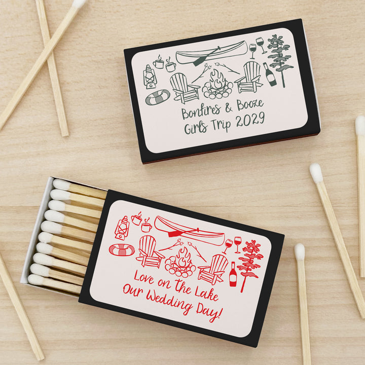 Custom Wedding Matches, Girls Weekend, Hand Drawn Lake Bachelorette Matches (Set of 50)
