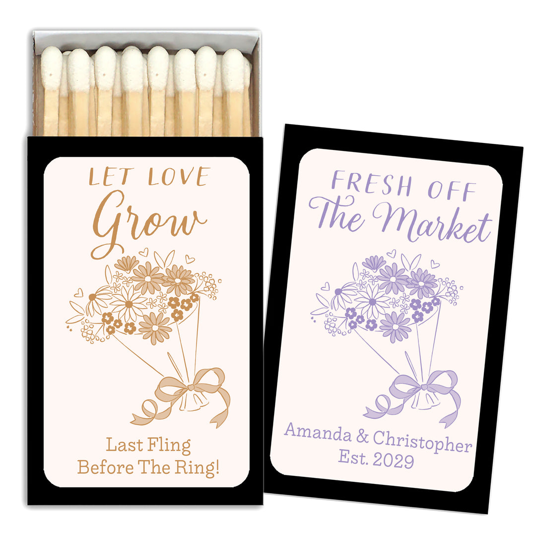 Hand Drawn Bouquet Sketch Matches, Wedding Matches (Set of 50)