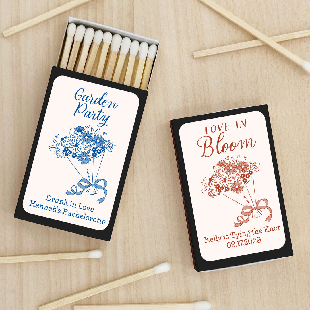 Hand Drawn Bouquet Sketch Matches, Wedding Matches (Set of 50)