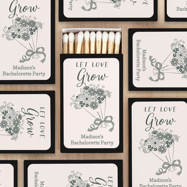 Hand Drawn Bouquet Sketch Matches, Wedding Matches (Set of 50)