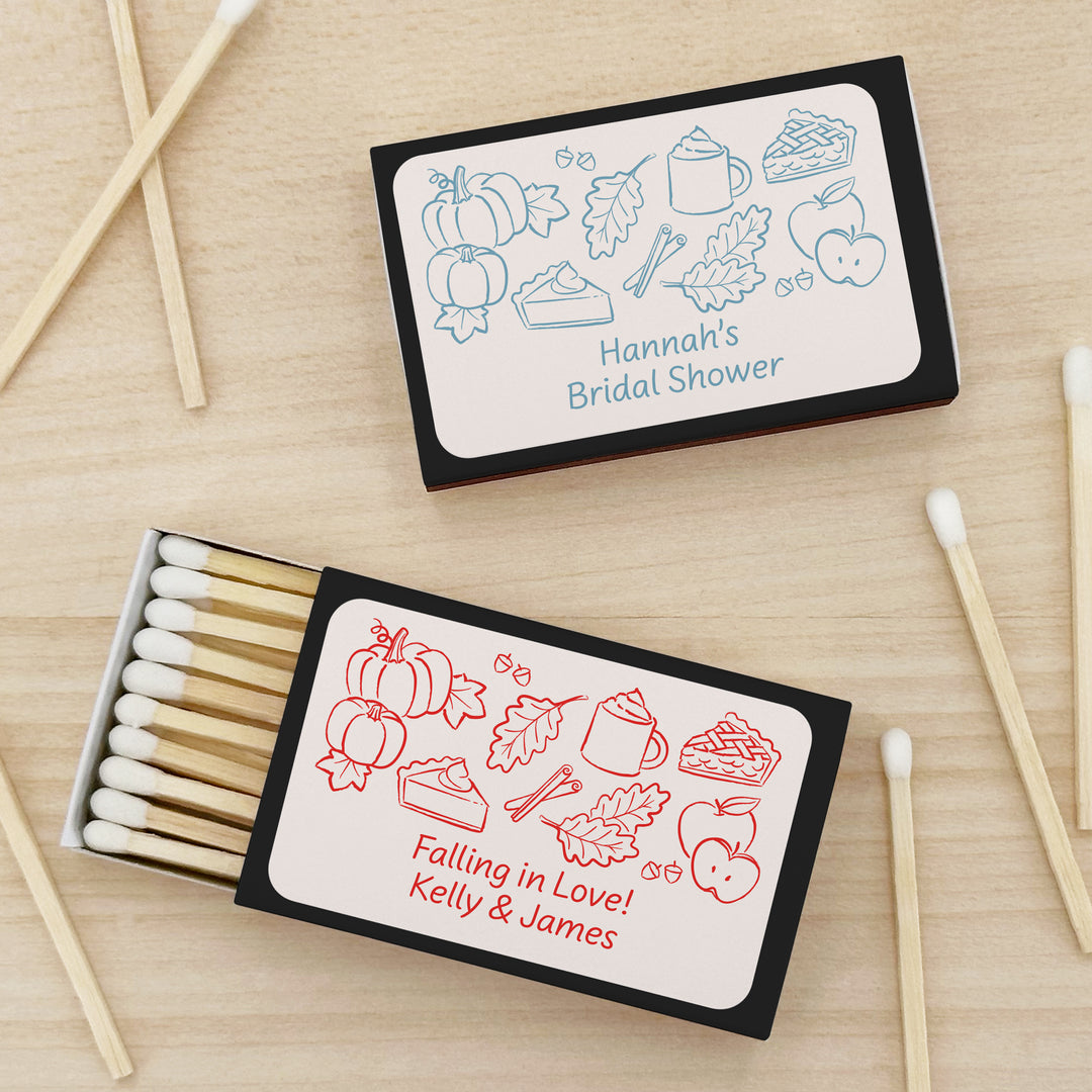 Fall Doodle Matchbox Favors and Gifts, Bridal Shower, Friendsgiving, Baby Shower, Wedding Matches - Set of 50