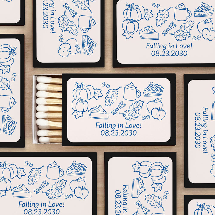 Fall Doodle Matchbox Favors and Gifts, Bridal Shower, Friendsgiving, Baby Shower, Wedding Matches - Set of 50