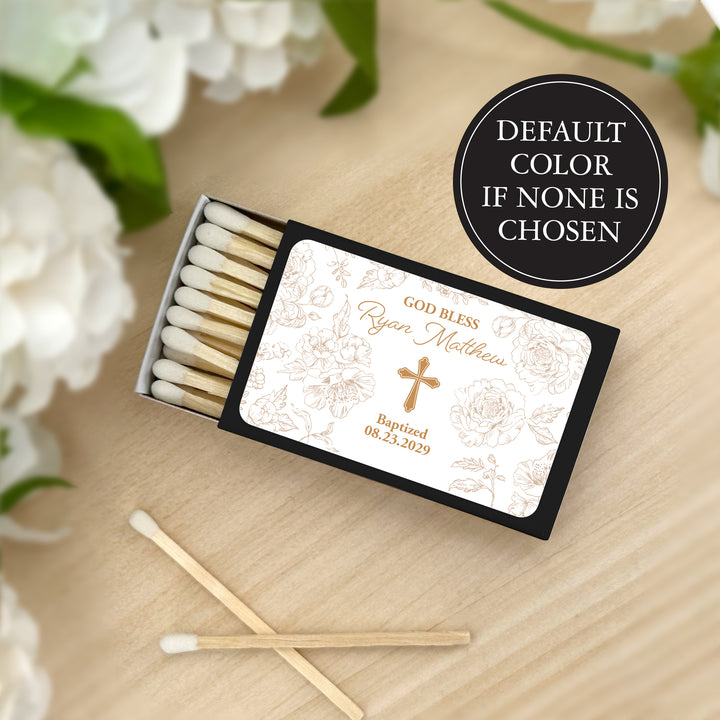 Baptism Favor Matches, First Holy Communion, Chinoiserie Toile Baptism Matches (Set of 50)